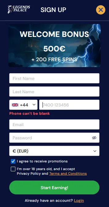 legendspalace casino sign up